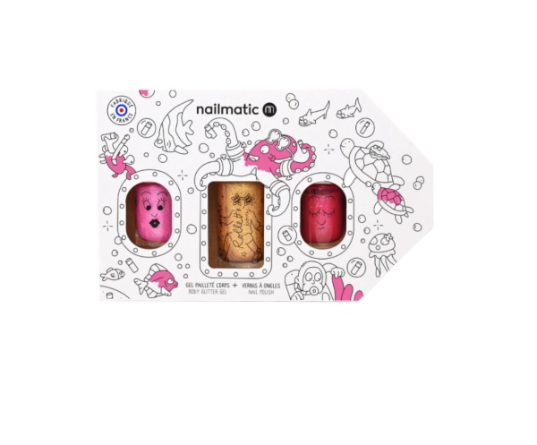 Nailmatic Σετ 2 Βερνίκια Νυχιών + Glitter Σώματος Underwater Exploration (Pinky-Flamingo-Gold)