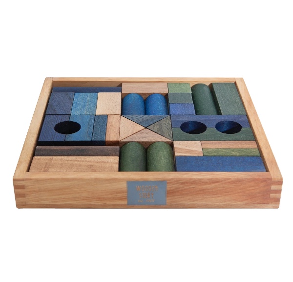 Wooden Story 30 Wooden Blocks Cool Colors on Tray